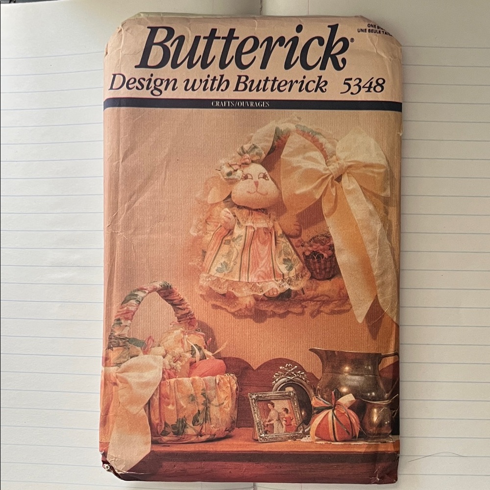 Butterick Craft Pattern Cream and Orange Accents - Bunnies - Basket & Wreath